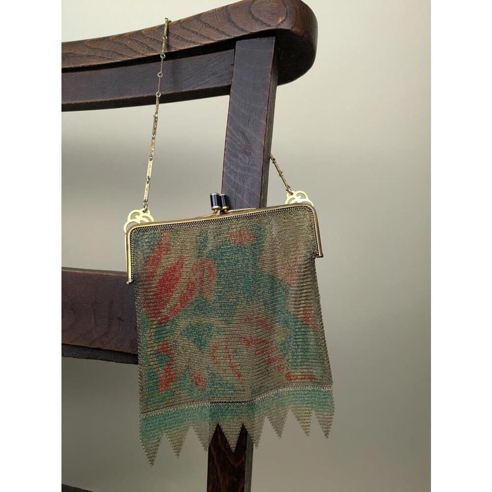 1920's antique floral metal mesh bag